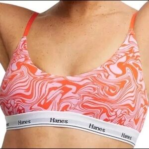 Hanes 2X Boho Paint Swirl Art Bralette V Neck Adjustable Abstract Pastel Funky